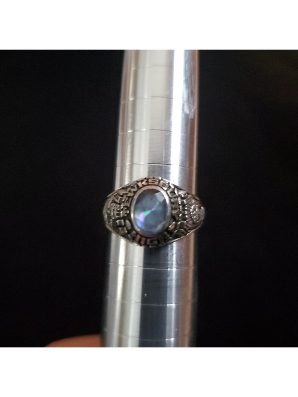 Vintage Balfour Class Ring Tewksbury High 1984 Silver Tone Light Blue Womens 8